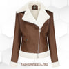 Women’s Brown Genuine Sheepskin Sherpa Shearling Faux Fur Lined Winter Warm Casual Office Lady Classic Leather Jacket